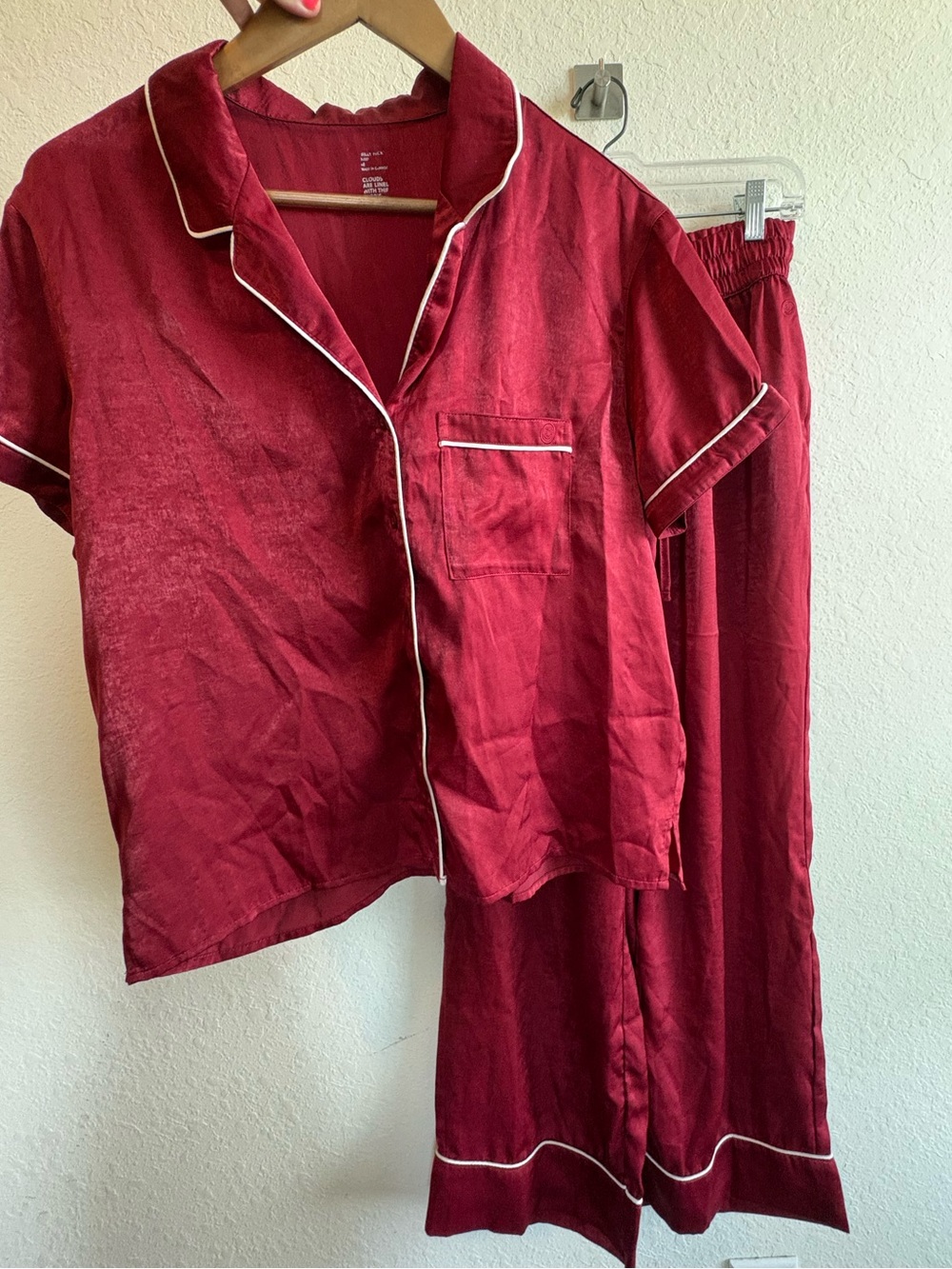 Gilly Hicks Red Satin Pajama Set with Contrast Piping Size Medium
